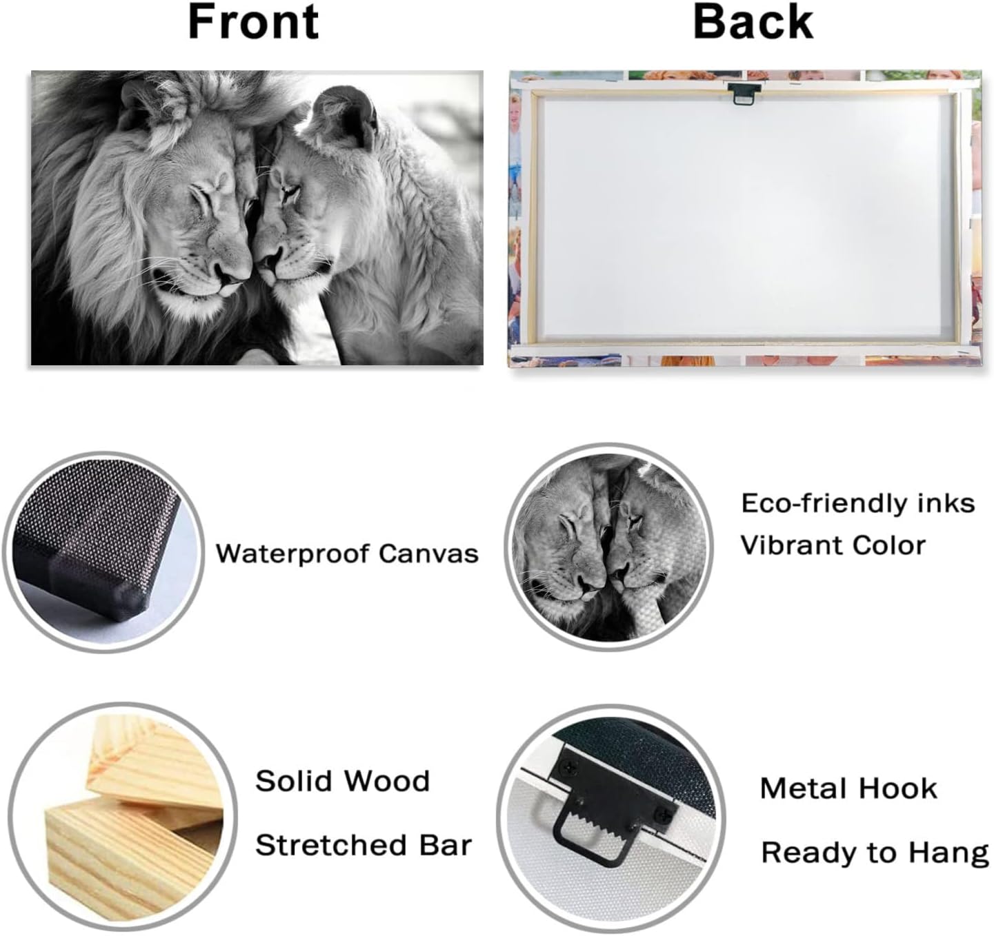 LYUNSHUO Lion and Lioness Canvas Wall Art Black and White Animals Couple Pictures Prints Abstract Wildlife Painting Minimalist Artwork for Living Room Bathroom Bedroom Office Wall Decor Ready To Hang