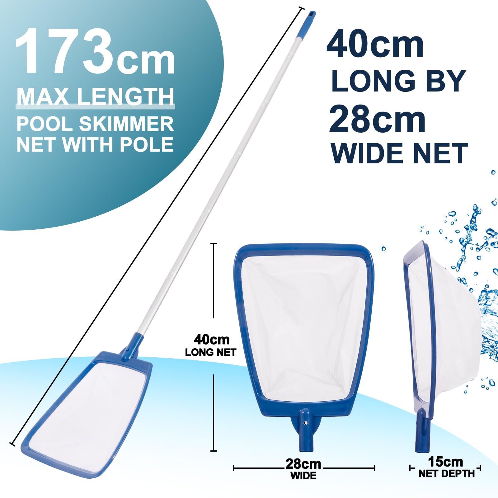 POOLAZA Épuisette Piscine avec Perche, épuisette Piscine à Maille Ultra-Fine, épuisette Semi-Profonde avec Perche Aluminium épaissi 173 cm, pour Piscine sur Terrain élevé, Spa et Bain à remoulement