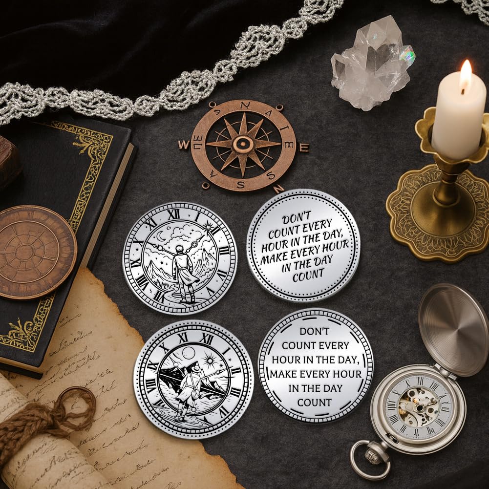 UNICRAFTALE 2Pcs 2 Styles Time Traveler Coin Encouragement Challenge Coin Inspirational Stoic Reminder Token Novelty Stoic Reminder Challenge Coins for DIY Stoicism Motivational Presents - Image 2