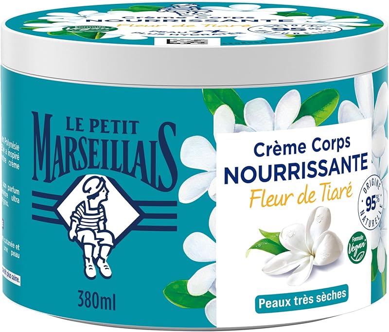 Le Petit Marseillais | Crème Corps Nourrissante Fleur de Tiaré (pot de 380 ml) – Crème hydratante pour peaux très sèches – Formule vegan 95% d'origine naturelle