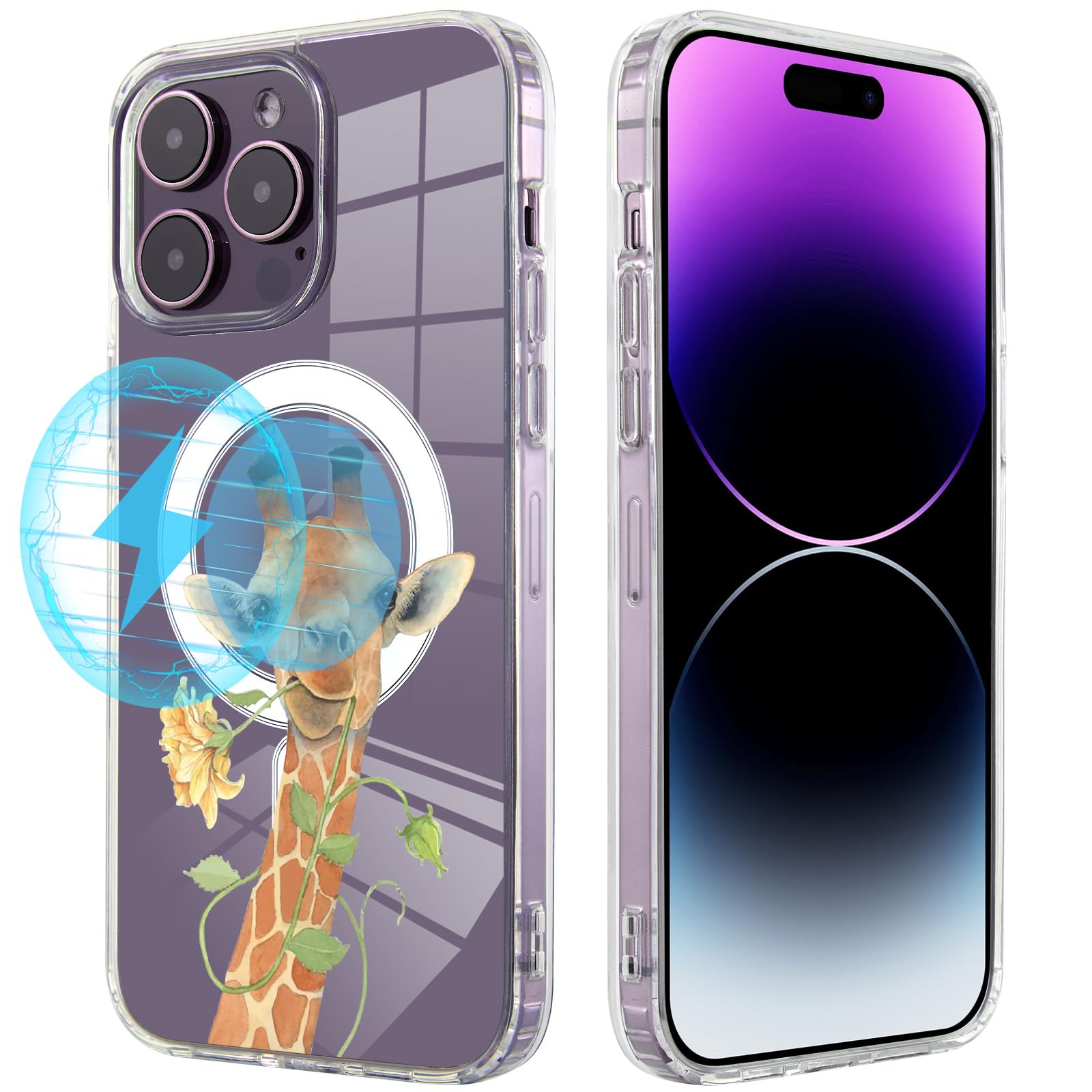 Roemary Giraffe Flower Case for iPhone 16 Plus with MagSafe Design,Magnetic Wireless Charging Clear Transparent TPU Phone Case Cover for iPhone 16