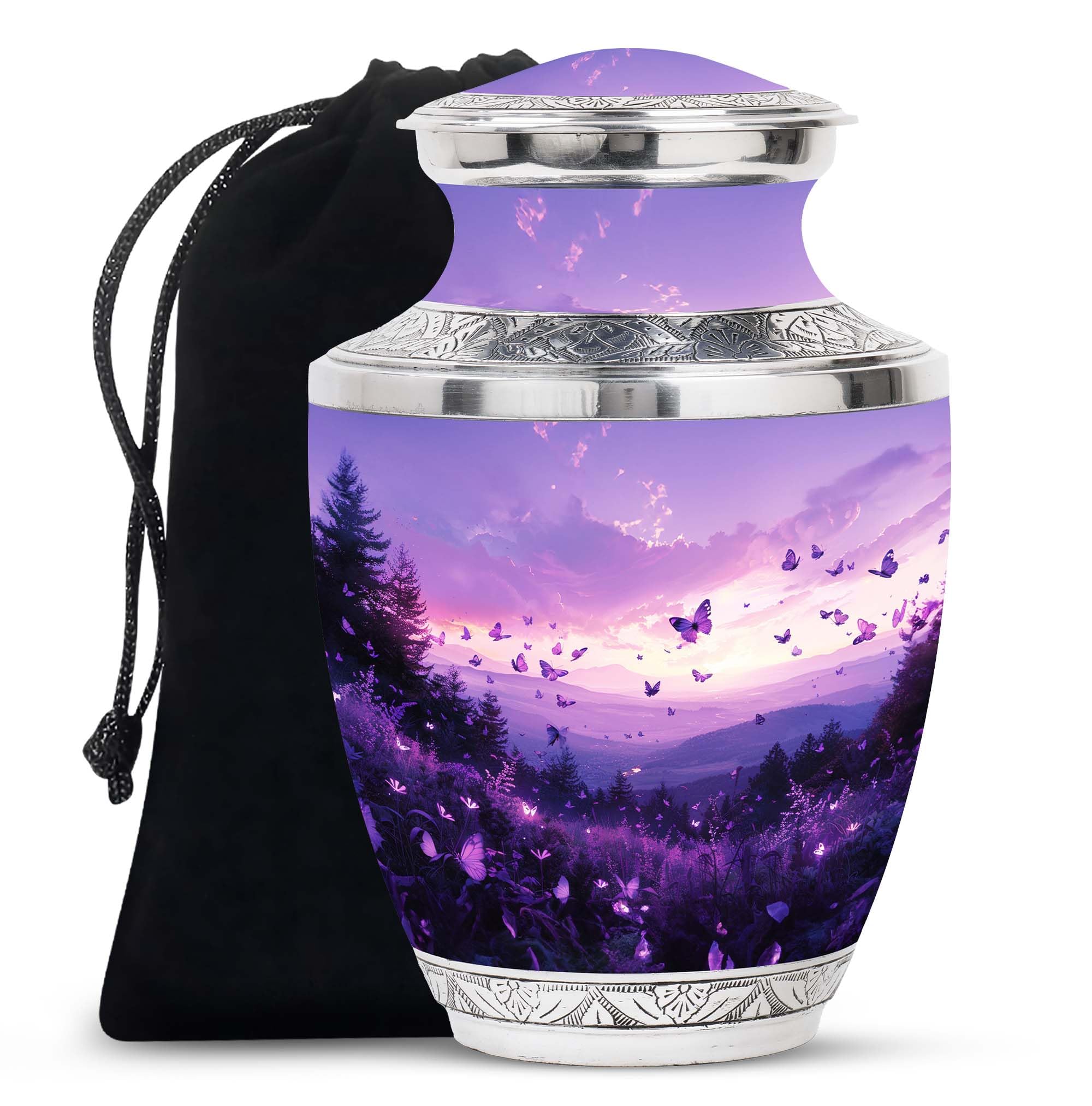 YATHABHISA Lavender Hills Butterflies Decorative Urns, Cremation Urns For Human Ashes, Urn For Ashes Adult Male, Urn For Ashes For Women, Memorial Urn, Large Urns For Human Ashes Adult (Size -10 Inch)