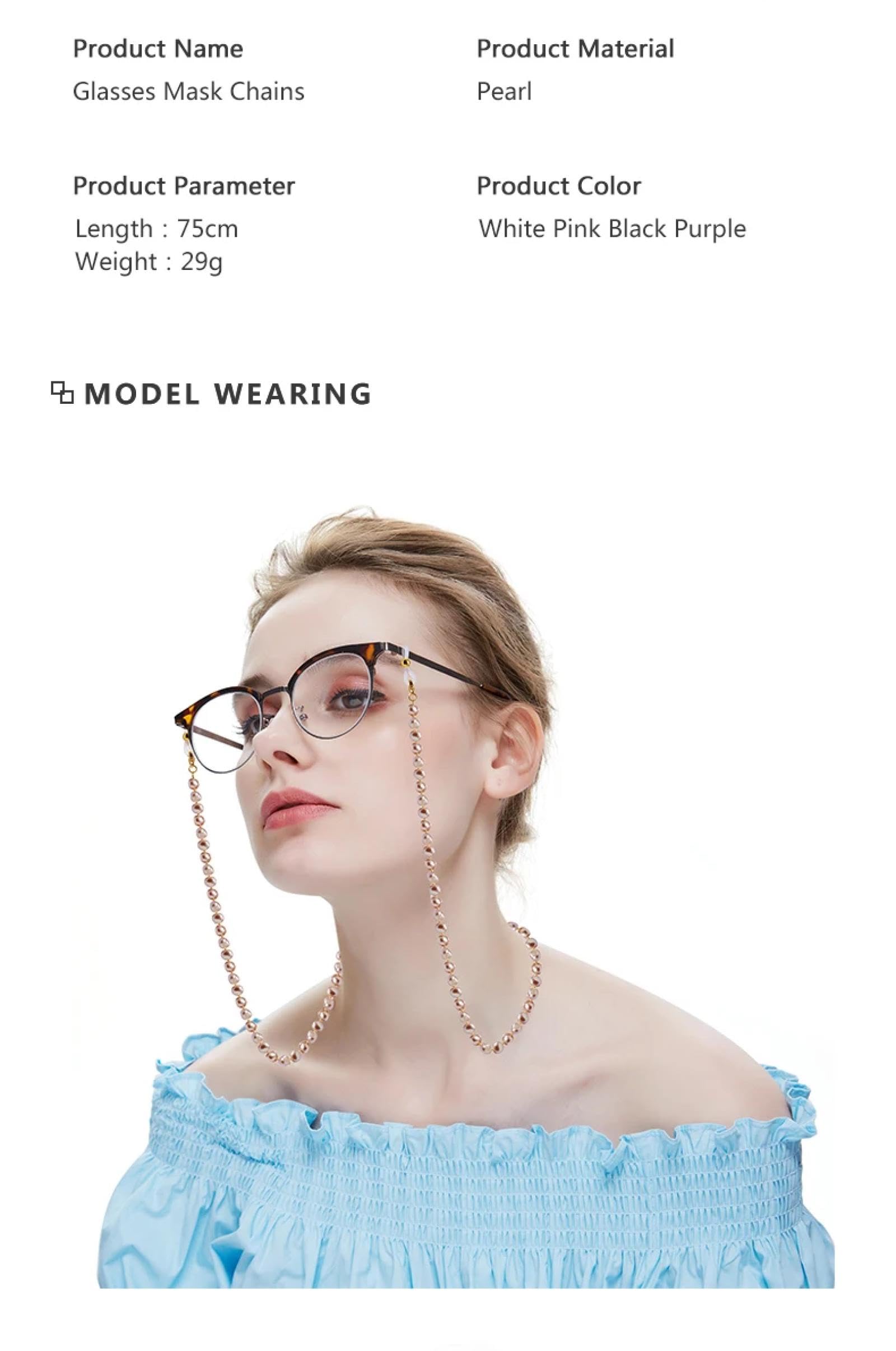 Brillenkette Damen Perlenbrille Kette Halskette Anhänger Lesebrille Metall Sonnenbrille Kette Lanyard Accessoires Damen