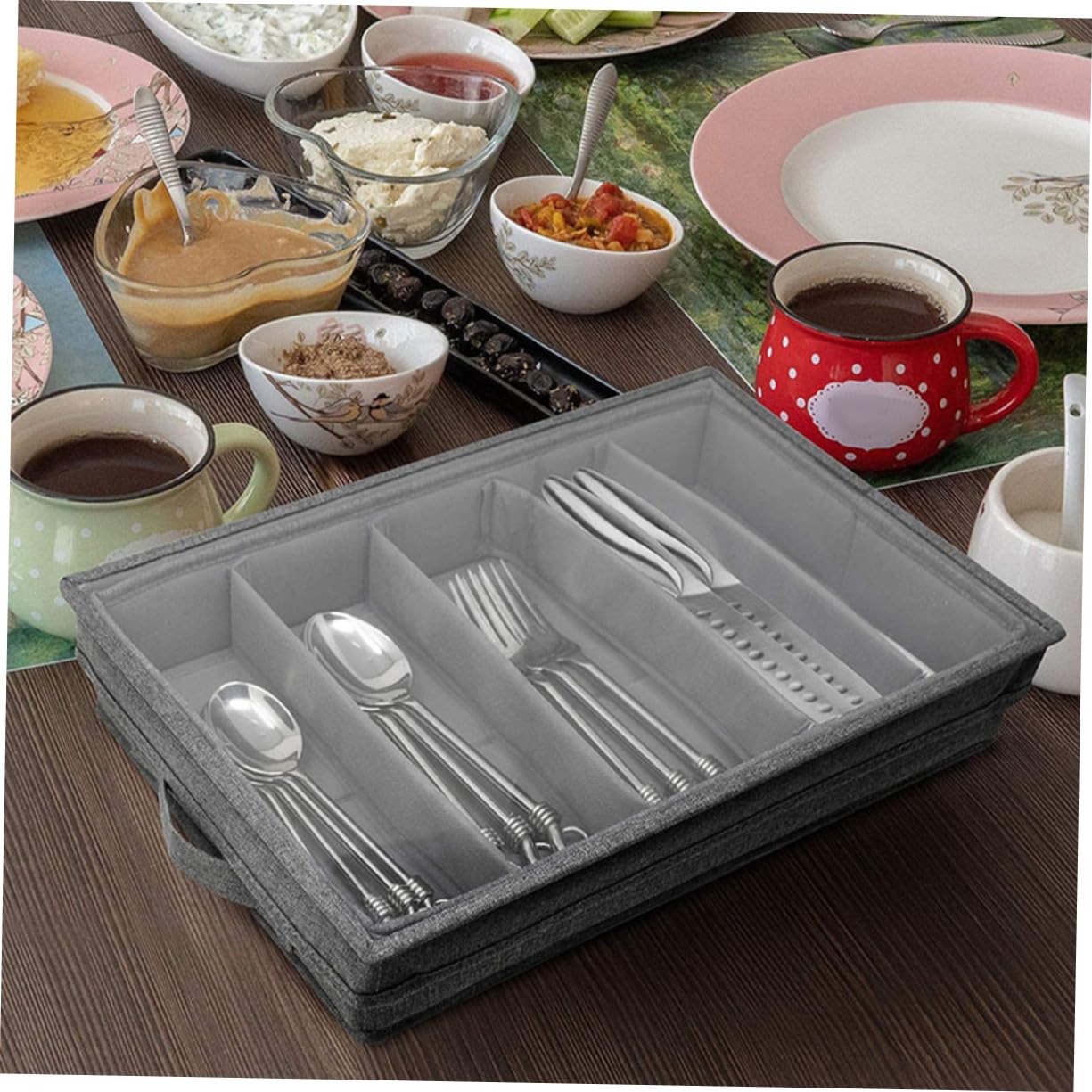 Boîte de Rangement Multi Couvercle Transparent Organisateur de Couverts PP Épais Boîte Portable pour Ustensiles de Cuisine Compartiments Séparés pour Fourchettes Couteaux et