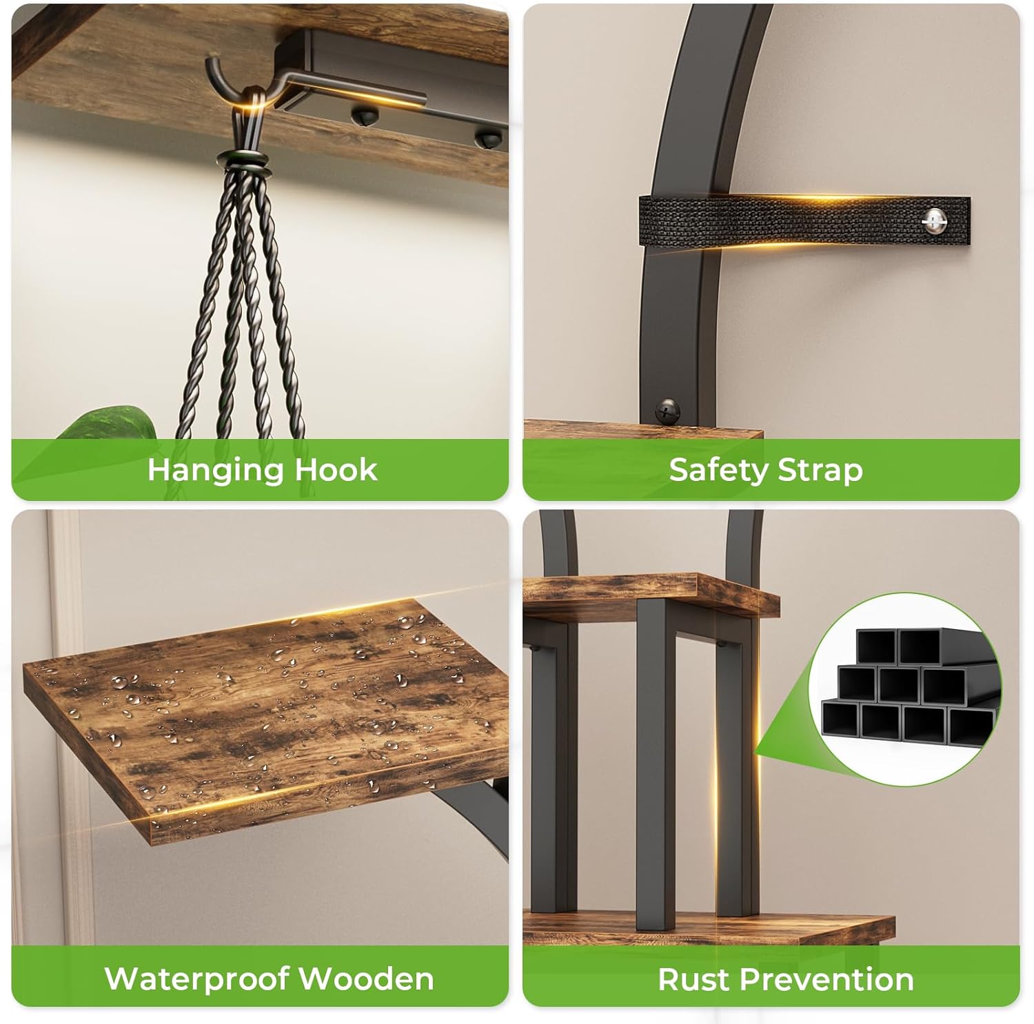 Elbourn Plant Stand Indoor with Grow Lights - 60" Tall Metal Plant Shelf for Multiple Plants, 8 Tiered Corner Plant Stands for Indoor Plants, X - Shaped Decorative Rack for Home, Living Room & Patio Decor (Brown)