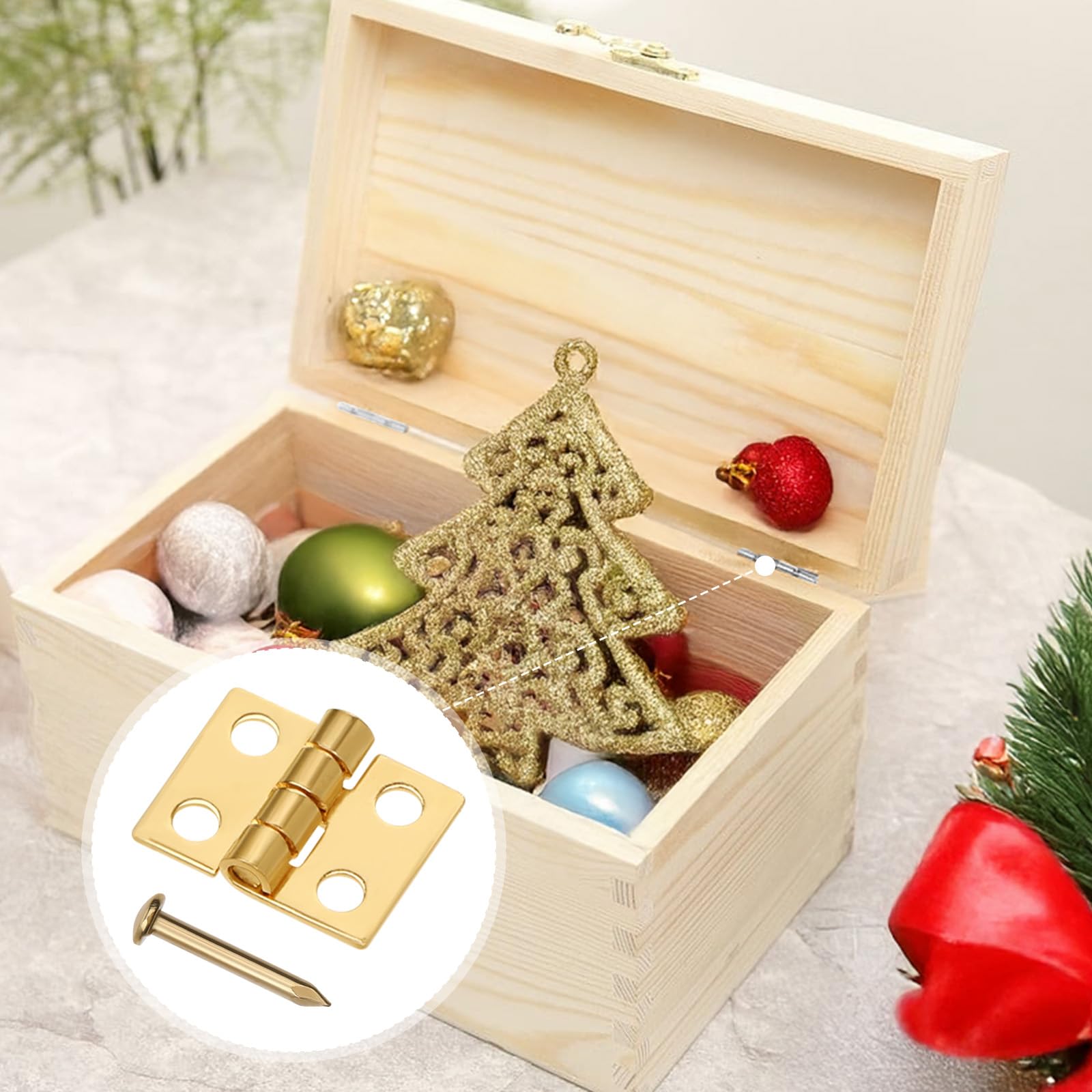 SynHHergyx 24Pcs 10 x 8mm Mini Dollhouse Hinges, 180 Degree Tiny Stainless Steel Gold Hinges for Miniature Furniture, Jewelry Box, DIY Accessories — Amazon image 7