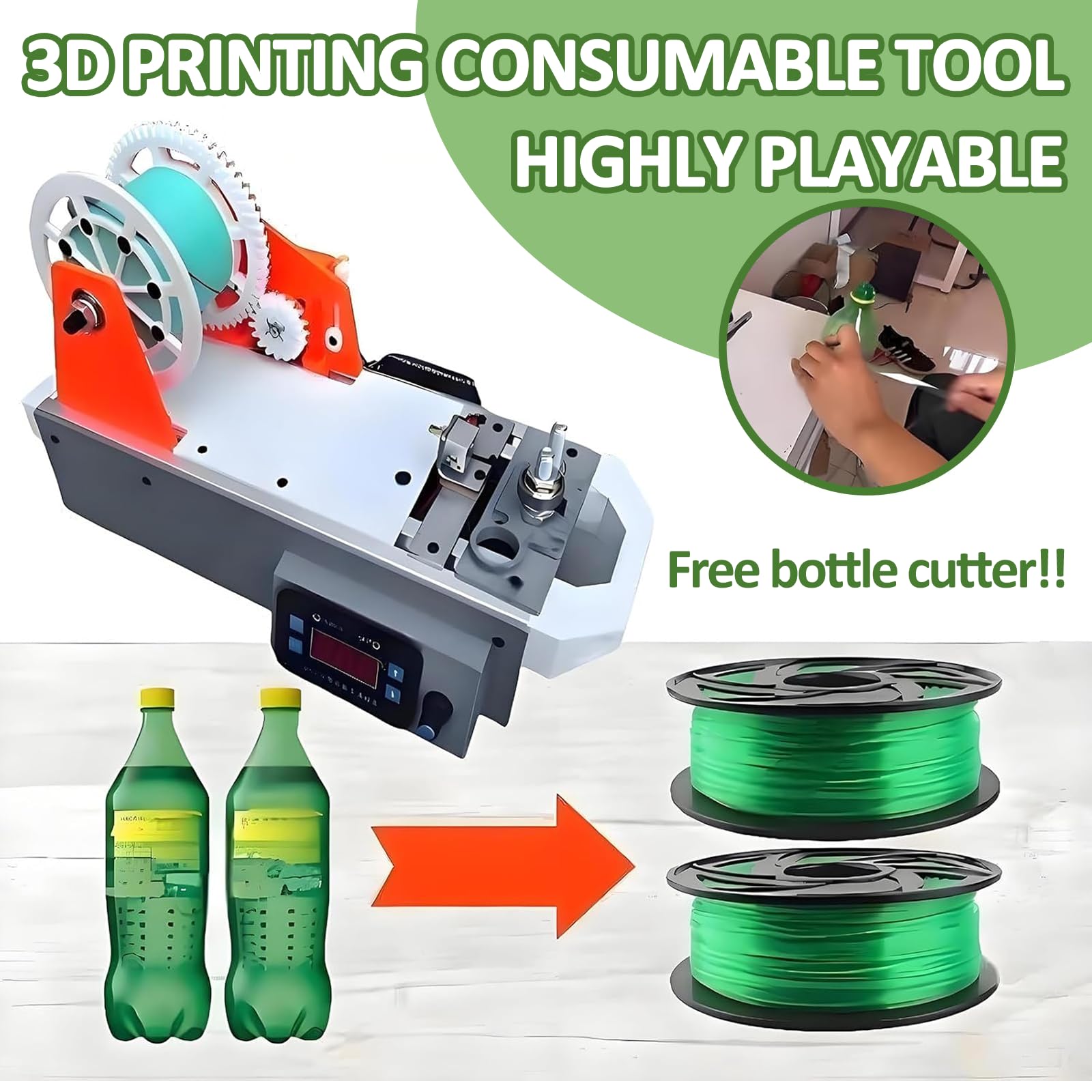 Desktop-Filament-Maker-Maschine, 3D-Drucker-Extrudern Aus Plastikflaschen, 3D-Recycling-Pet-Flaschen-Recycler Mit Digitaler Temperatur FüR Umweltfreund Green-orange