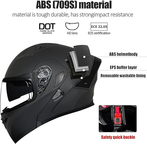 Miniatura 2 de Casco modular de motocicleta Bluetooth aprobado por DOT con doble visera, sistema de ventilación ABS Shell  ligero 3.6 lbs, forro extraíble para