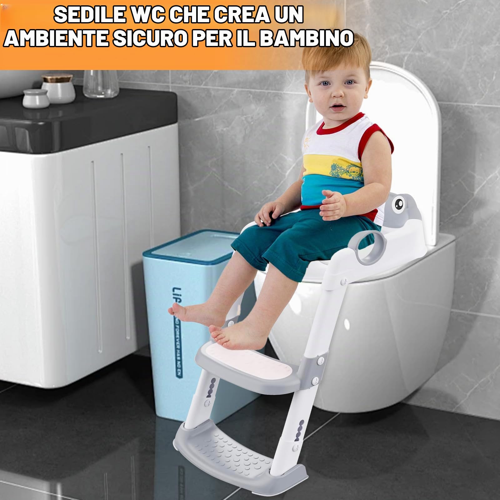UCAMP Riduttore wc per bambini,Riduttore wc Bambini, Scaletta WC per Bambini Pieghevole, Pieghevole Regolabile in Altezza, con PVC Morbida Seduta Imbottita, pedana antiscivolo anti-spruzzo,per V,U,O