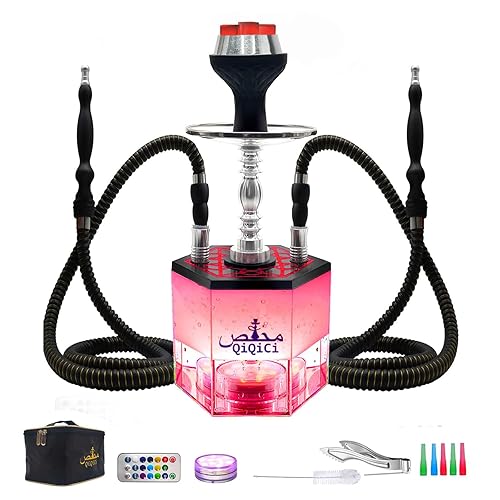Hookah 2 Hose Shiha Set with Everything Modern Hexagonal Acrylic