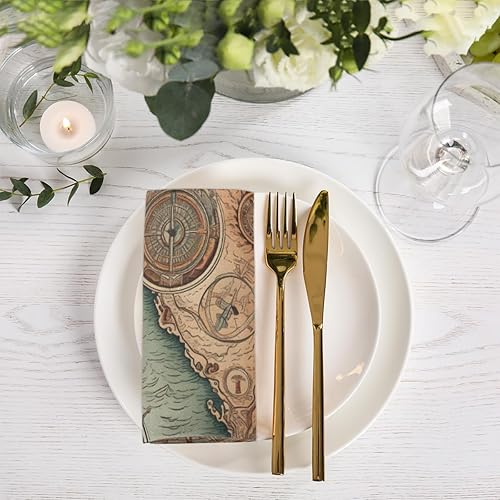 Miniatura 2 de Cloth Napkins Set of 6 Compass Sailboat 20x20 Inch Cloth Napkins Nautical Compass Washable Reusable Kitchen Dinner Napkins Table Decor for Wedding,