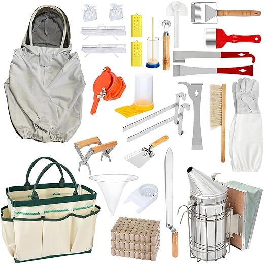 Beekeeping Supplies - 30Pcs Beehive Starter Kit, Bee Keeping Supplies-All Beekeeping Tools and Equipment, Bee Smoker Kit for Beekeeping for Beginners and Professionals (30Pcs Beekeeping Supplies Kit)