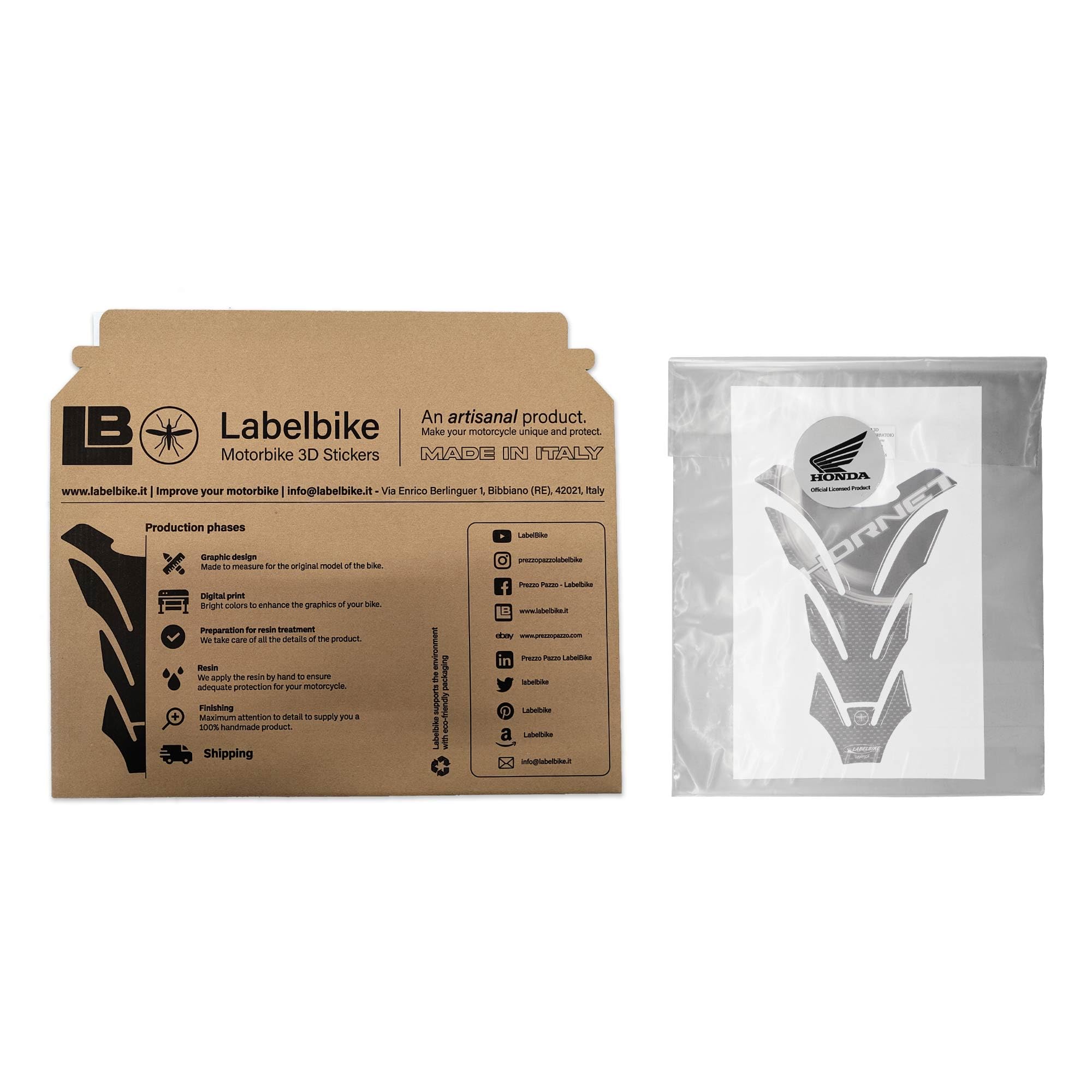 labelbike - Adesivo 3D Moto Paraserbatoio Protezione e Decorazione in Resina con Licenza Ufficiale compatibile con Honda Hornet