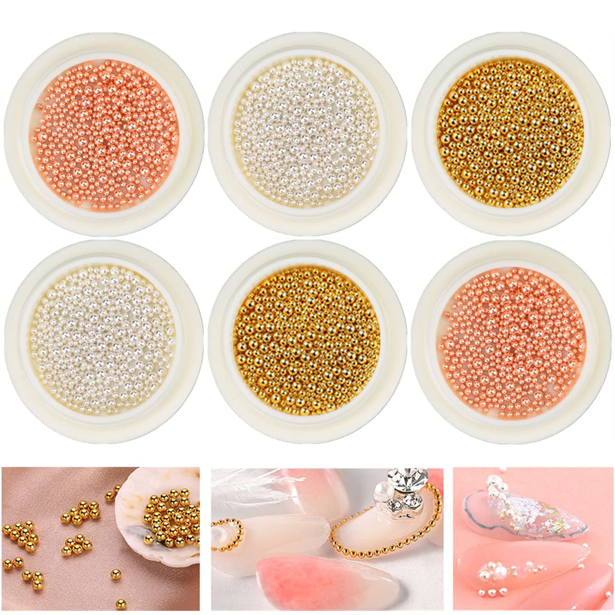 editTime 6 Wheels Mixed style Multi-size 3D Metal Punk Studs Star Moon Heart Triangle Square with Multi-size Mini Nail Caviar Micro Round Ball Beads for Nail Art DIY (Metal)