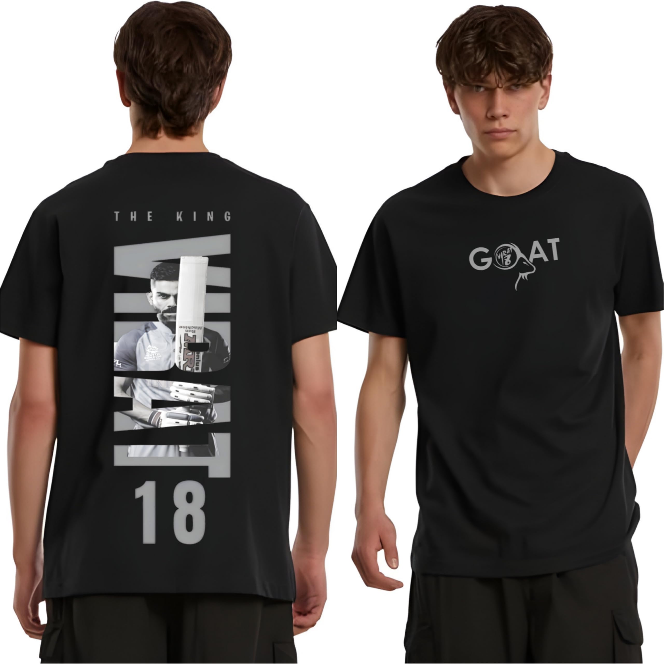 Goat Virat 18 Graphic Printed Primium Unisex Regular Fit T-Shirt with Back Virat Print-picture-37