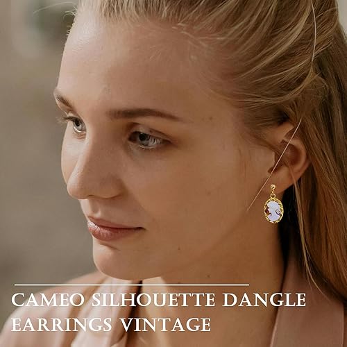 Miniatura 5 de Aretes colgantes de silueta de camafeo de inspiración vintage, aretes de oro de 14 quilates para mujer