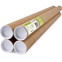 Vista 15 de Tubos de correo de papel kraft reforzado de 3 x 24 pulgadas, paquete de 4 tubos con 2 tapas cada uno, tubo de cartón fabricado en Estados Unidos