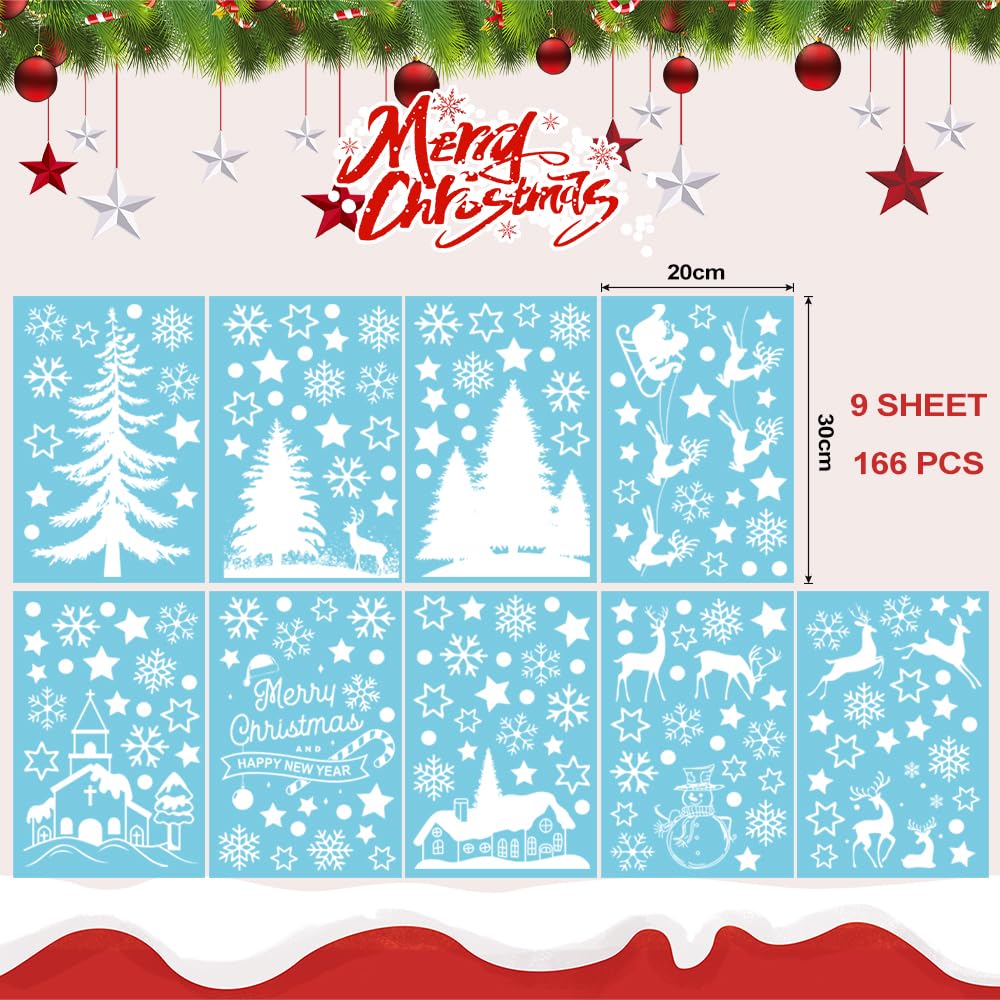9 Autocollants Fenêtre Noël Réutilisables - PVC électrostatique, 20x30 Cm Chaque, Motifs Père Noël, Renne, Bonhomme De Neige…