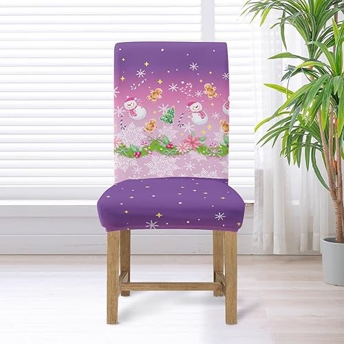 Miniatura 6 de Rnyleeg Juego de 4 fundas protectoras elásticas para sillas de comedor, diseño de muñeco de nieve, muñeco de nieve y muñeco de nieve, color morado