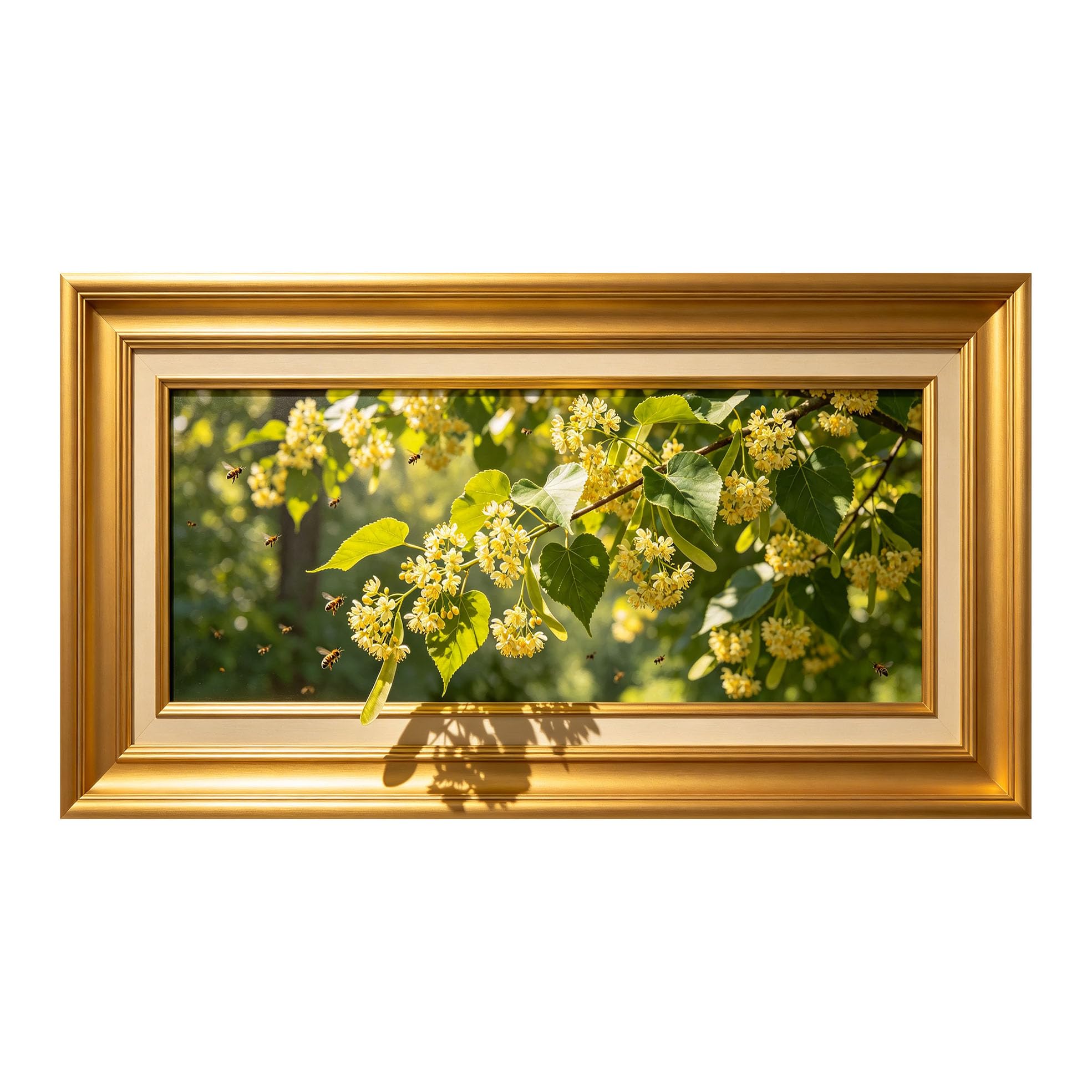 Yzpallescene 3D Framed Wall Art 50cm×100cm Yellow Linden Blossom Botanical Realistic Impressionist Large Size SelfAdhesive Removable Wall Decor Prints Artwork for Living Room Bedroom Office