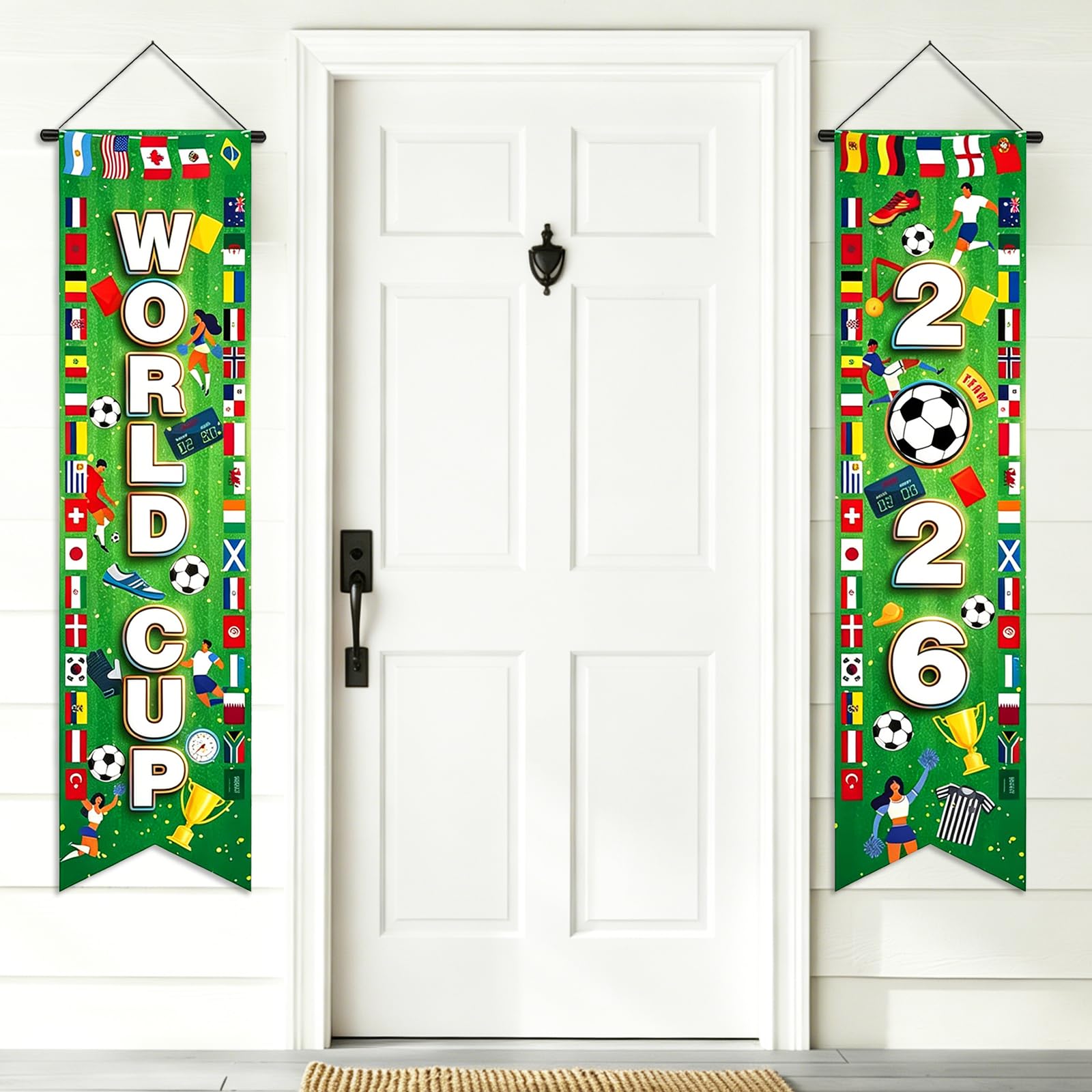 Guttiuaa 2 Pcs Hanging Porch Banner Soccer Theme for World Cup Football 2026 Decorations Sports Events and Home Parties Home Wall Porch