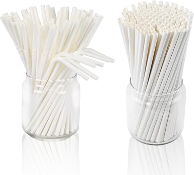 7.75 Inch White Paper Drinking Straws Flexible 250 ct. Bundle With Straight 1000 ct.