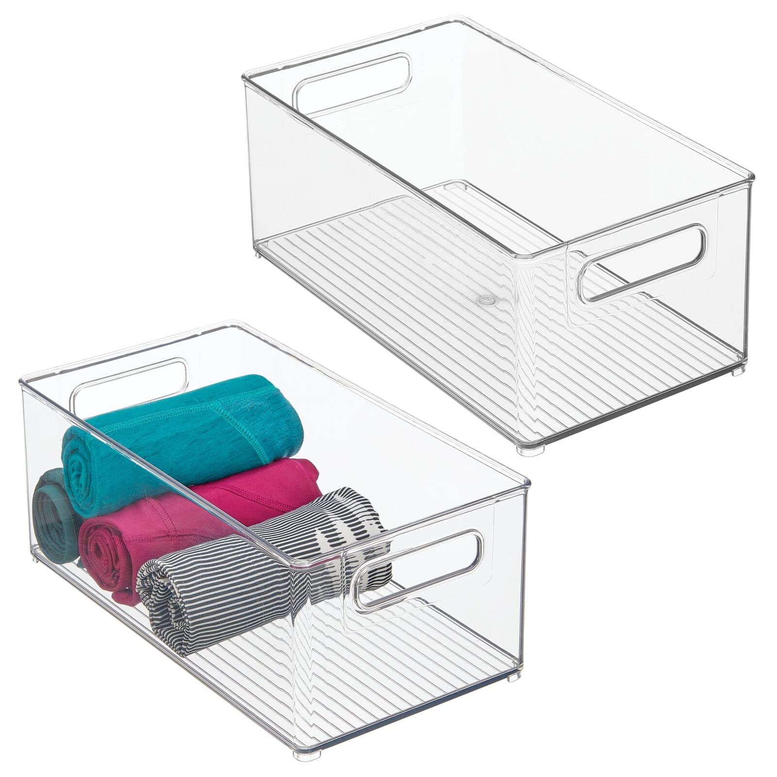 mDesign Deep Plastic Storage Organizer Container Bin, Closet Organization for Hallway, Bedroom, Linen, Coat, and Entryway - Holds Clothing, Blankets, Accessories, Toys, and Essentials, 2 Pack, Clear