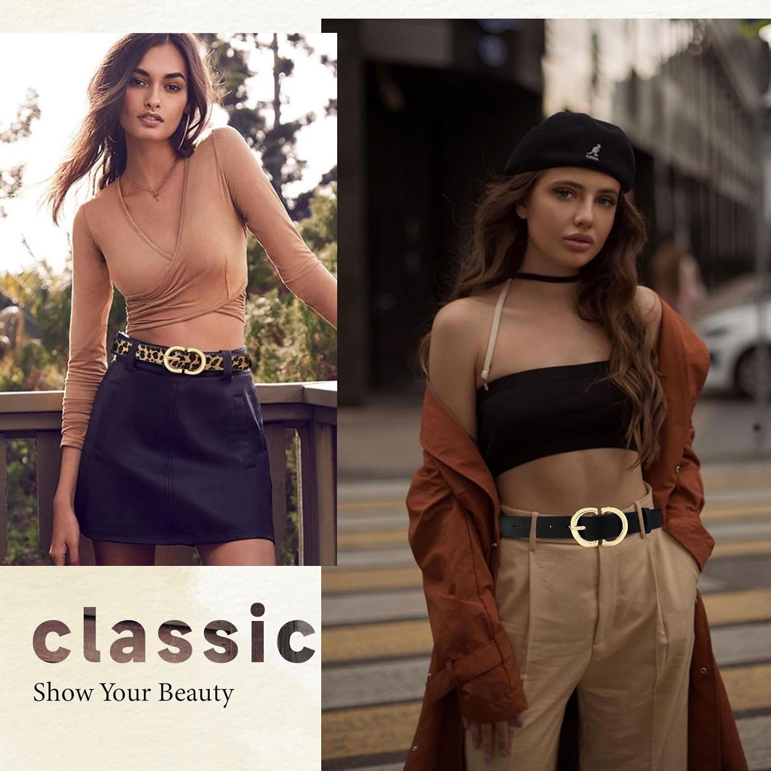 YARIEW 4 Pack Leopard Belts for Women Leather Belts for Jeans Pants Ladies Dress Belt Waist Belt with Gold Buckle - Image 4