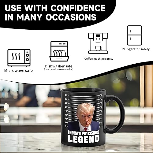 Miniatura 5 de Tazas de café Trump Mugshot Wanted, Never Surrender Trump de 13 onzas y Jail de Georgia Donald Trump divertidas tazas de regalo con fotos, taza de