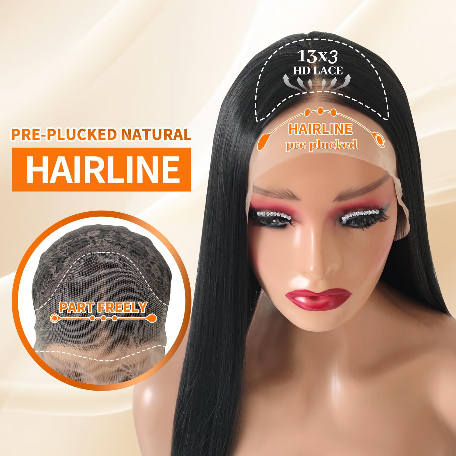 Creamily Lace Front Wig 30inch Straight Synthetic Wig 13x3 HD Lace Long Straight Lace Front Wig Glueless for Women Pre Plucked with Baby Hair Synthetic Glueless Black Wig for Daily Use - Image 3