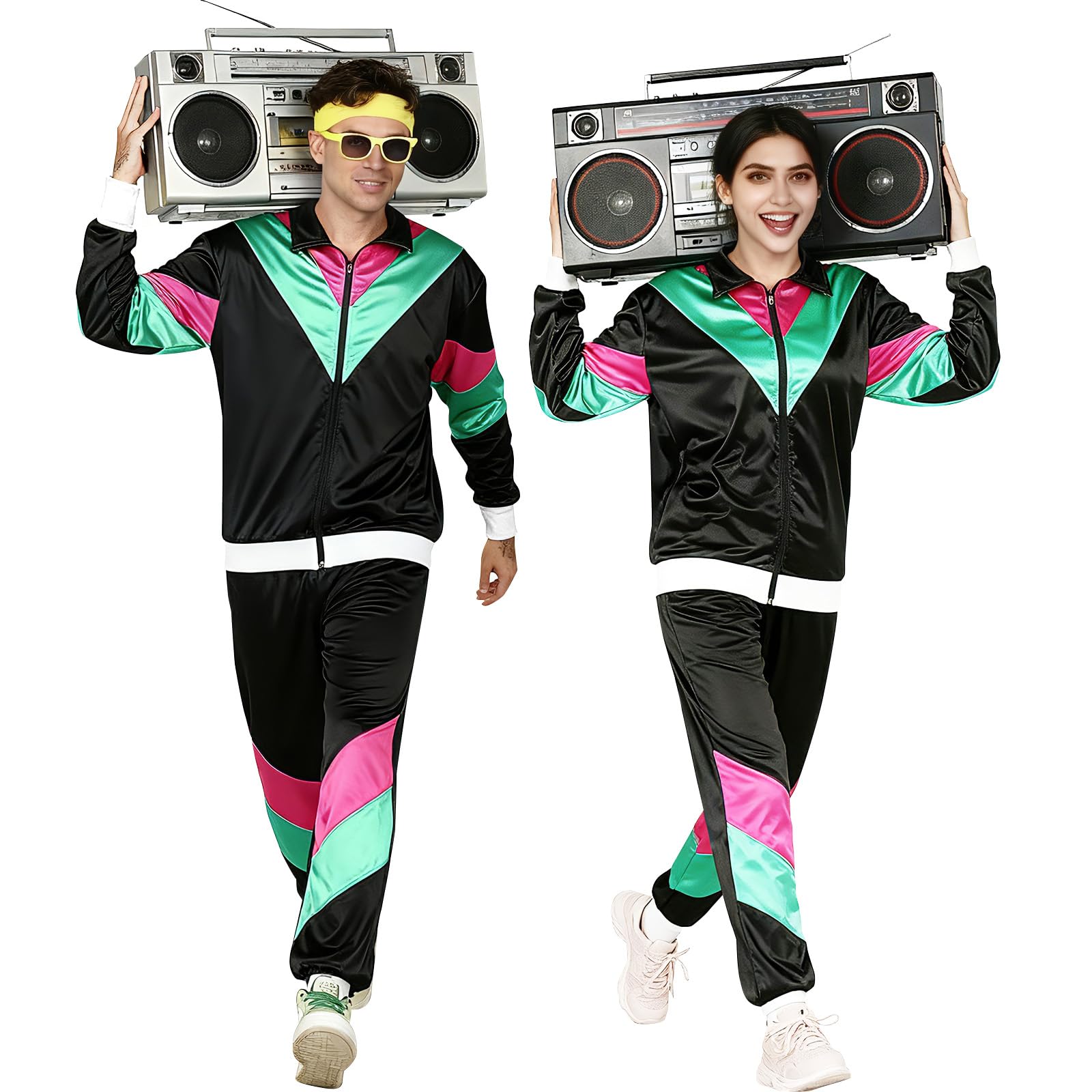 Jogging Rétro Noir pour Soirée Kitsch - Survêtement Fluo Années 80/90
