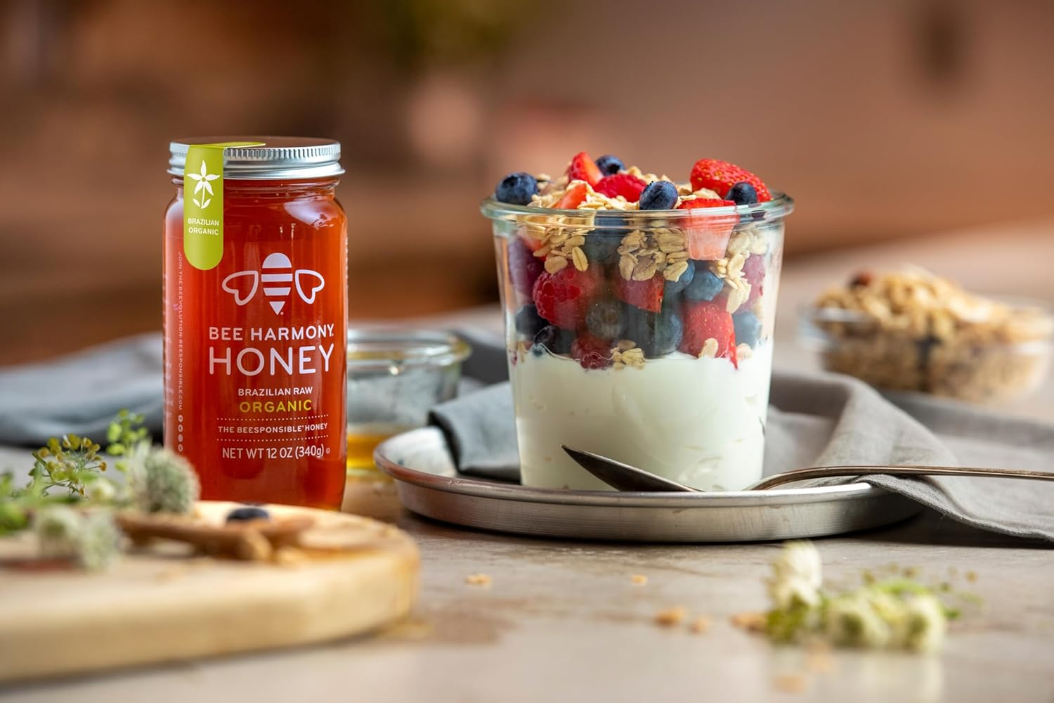 Bee Harmony Organic Raw Honey, 12 OZ (Pack of 2 Jars)