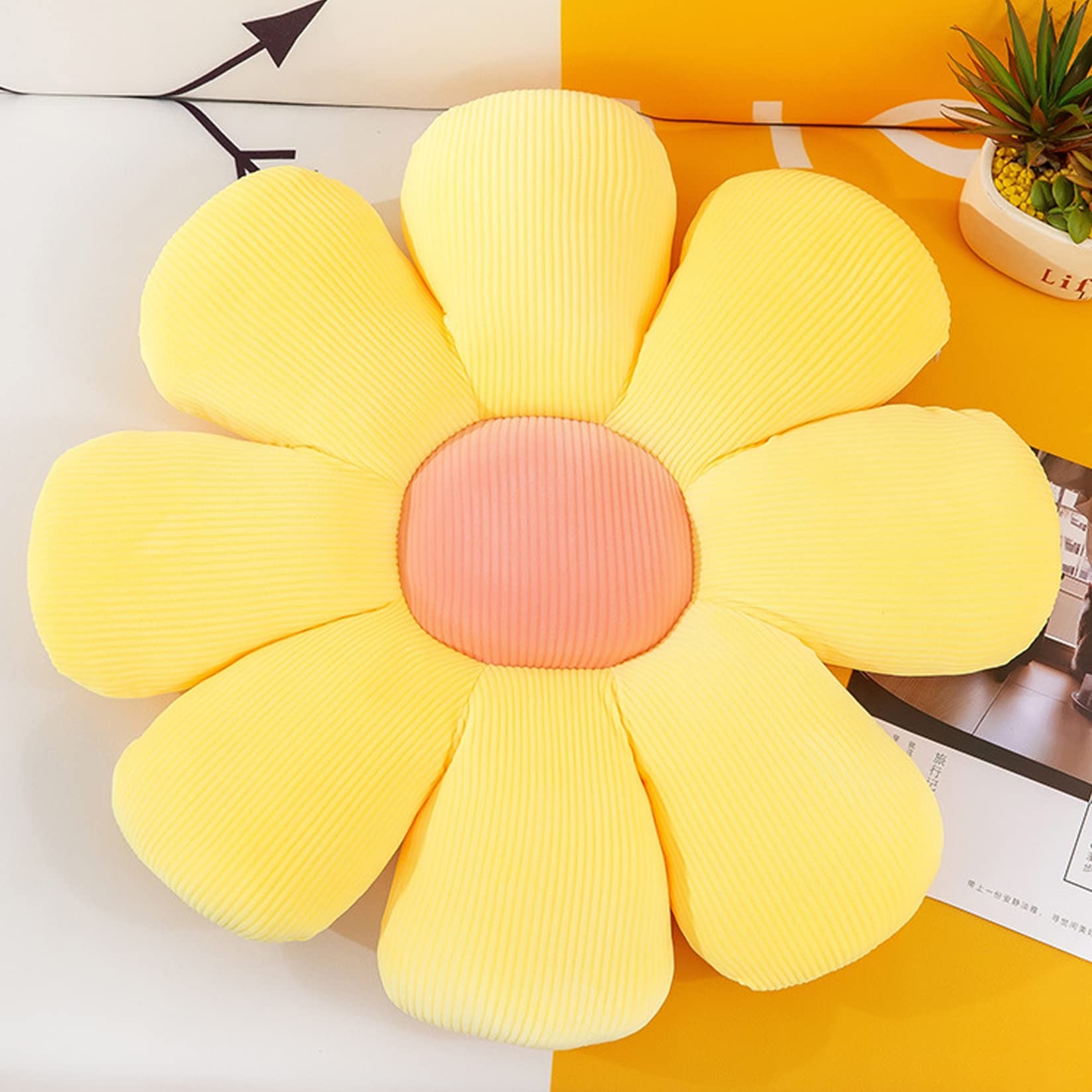 AIBOTY Flower Pillow Flower Throw Pillow Sunflower Pillow Floor Pillow Daisy Flower Shaped Chair Cushion Car Butt Cushion Room Decor Back Sleeper Pillow,Yellow,38cm