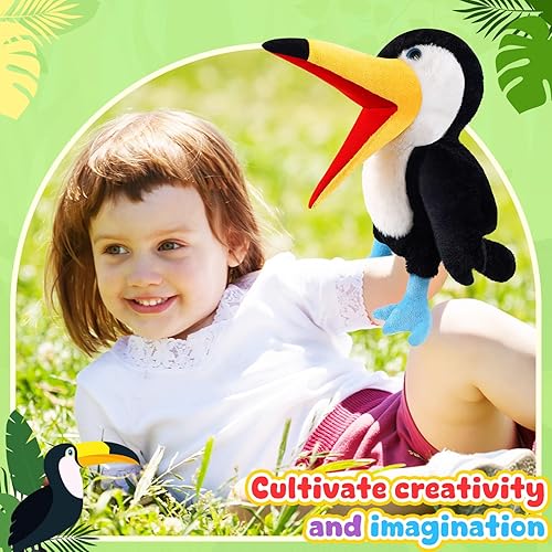 Miniatura 5 de Marionetas de mano de animales de 11 pulgadas, pájaro de peluche, tucán, búho, águila, loro, flamenco, pavo real, juguetes de títeres de juego de