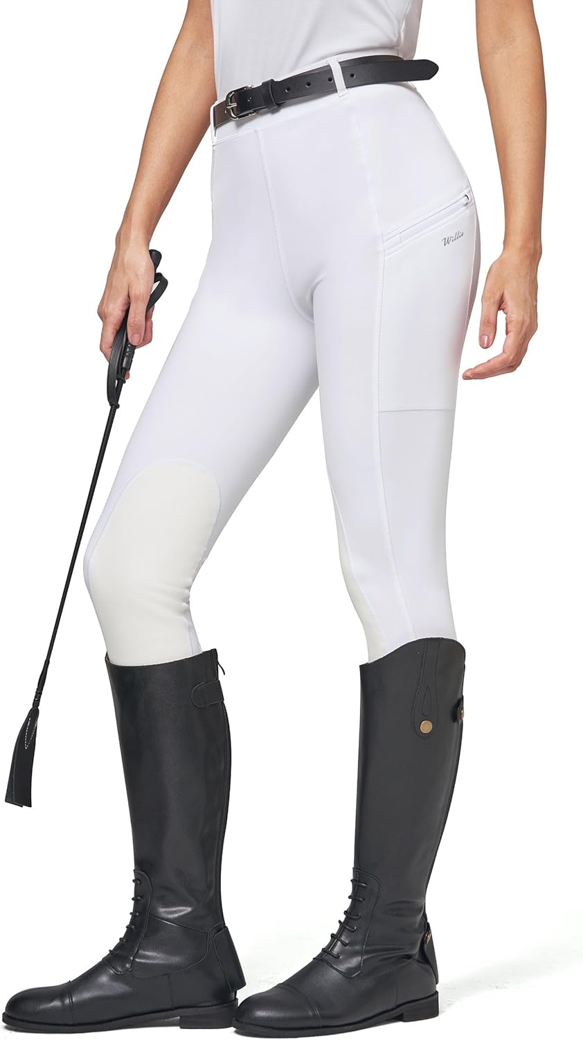 Willit Women's Horse Riding Pants Knee-Patch Equestrian Breeches Horseback Schooling Tights Zipper Pockets