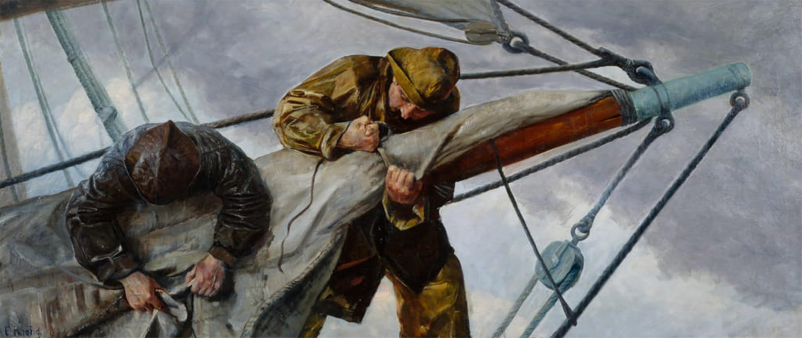 SERENDIPITP Vintage Picture Print on Canvas Wall Art Poster Reef in the Sails by Christian Krohg Artwork Print Poster for Wall Decor 60x90cm