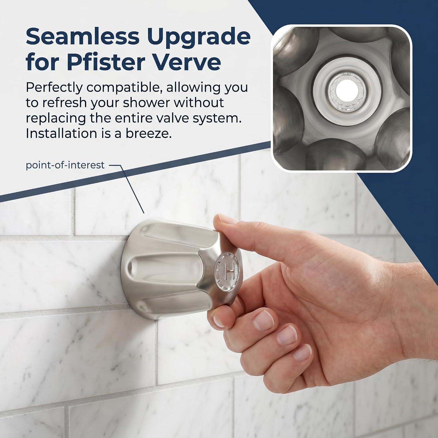 3 Piece Metal Shower Knob Replacement Price/Pfister Verve Tub Shower, Bathtub Faucets Handle Remodel Trim Kit, Includes Hot, Cold, Diverter Knobs and Screws for Easy Remodel