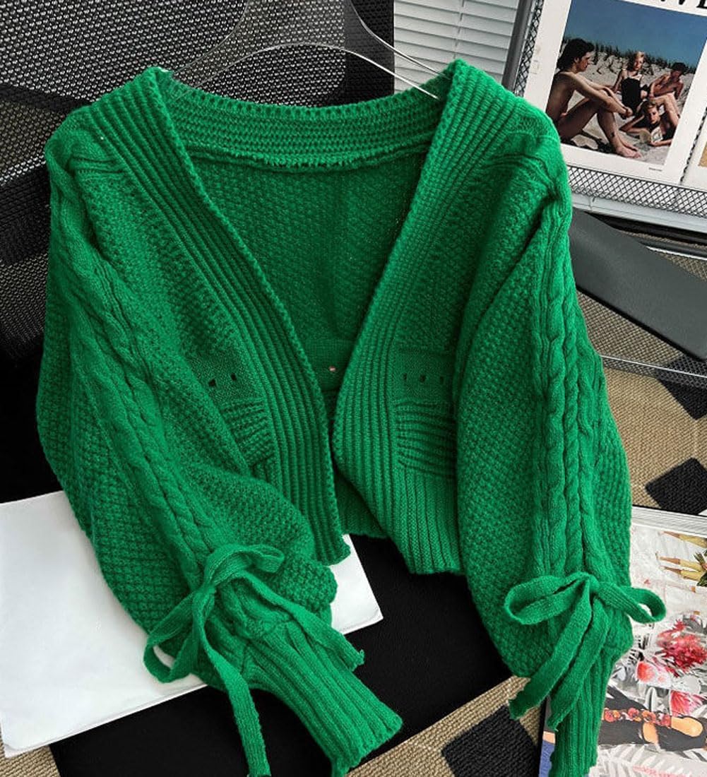 CHARTOU Cropped Cardigan Sweaters for Women Bow Sleeve Open Front Shrugs Sweater Tops