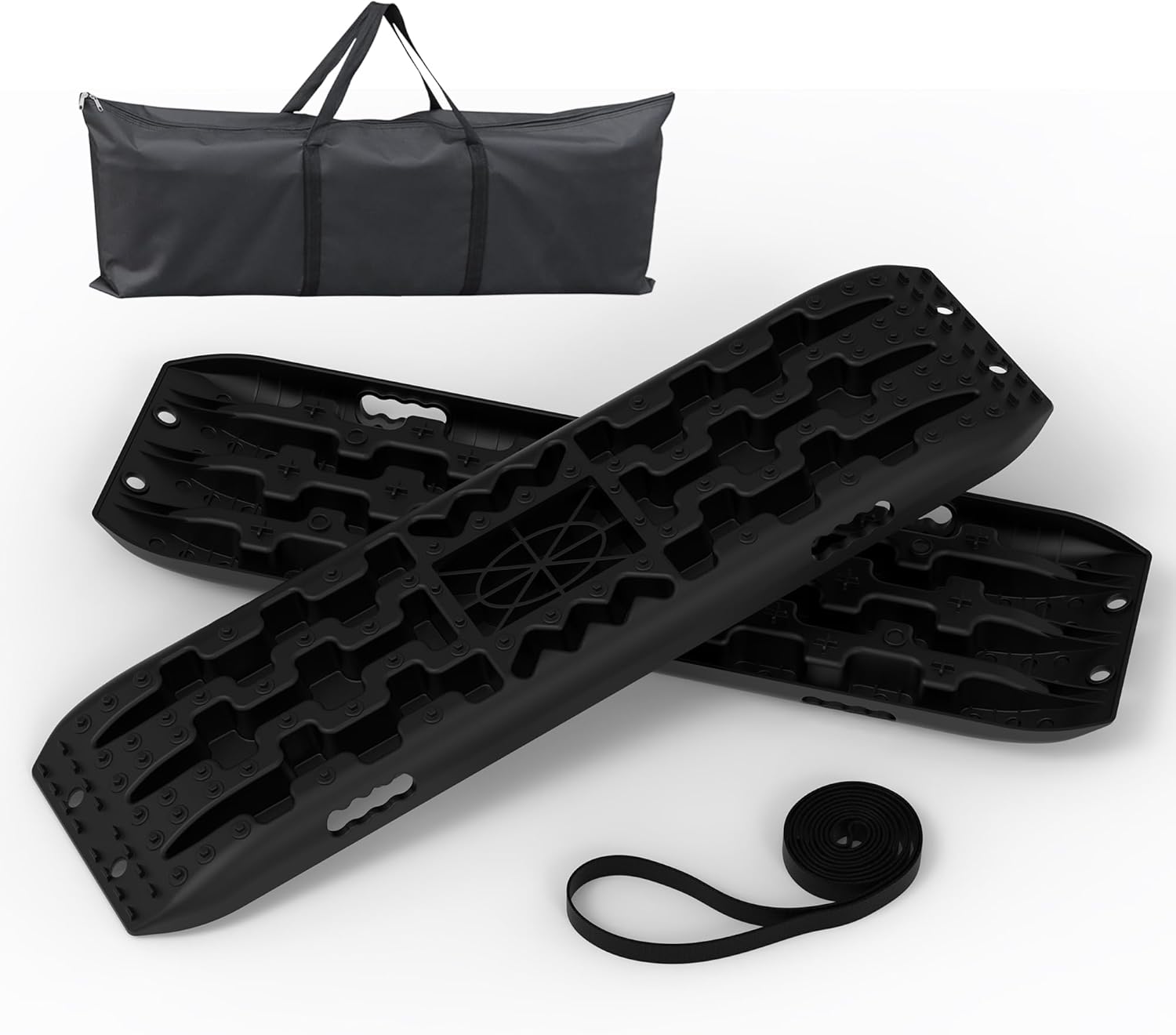 heavy-duty 41" off-road traction boards with jack base & storage bag - recovery boards perfect for sand, mud, and snow, 2pcs black 41" black
