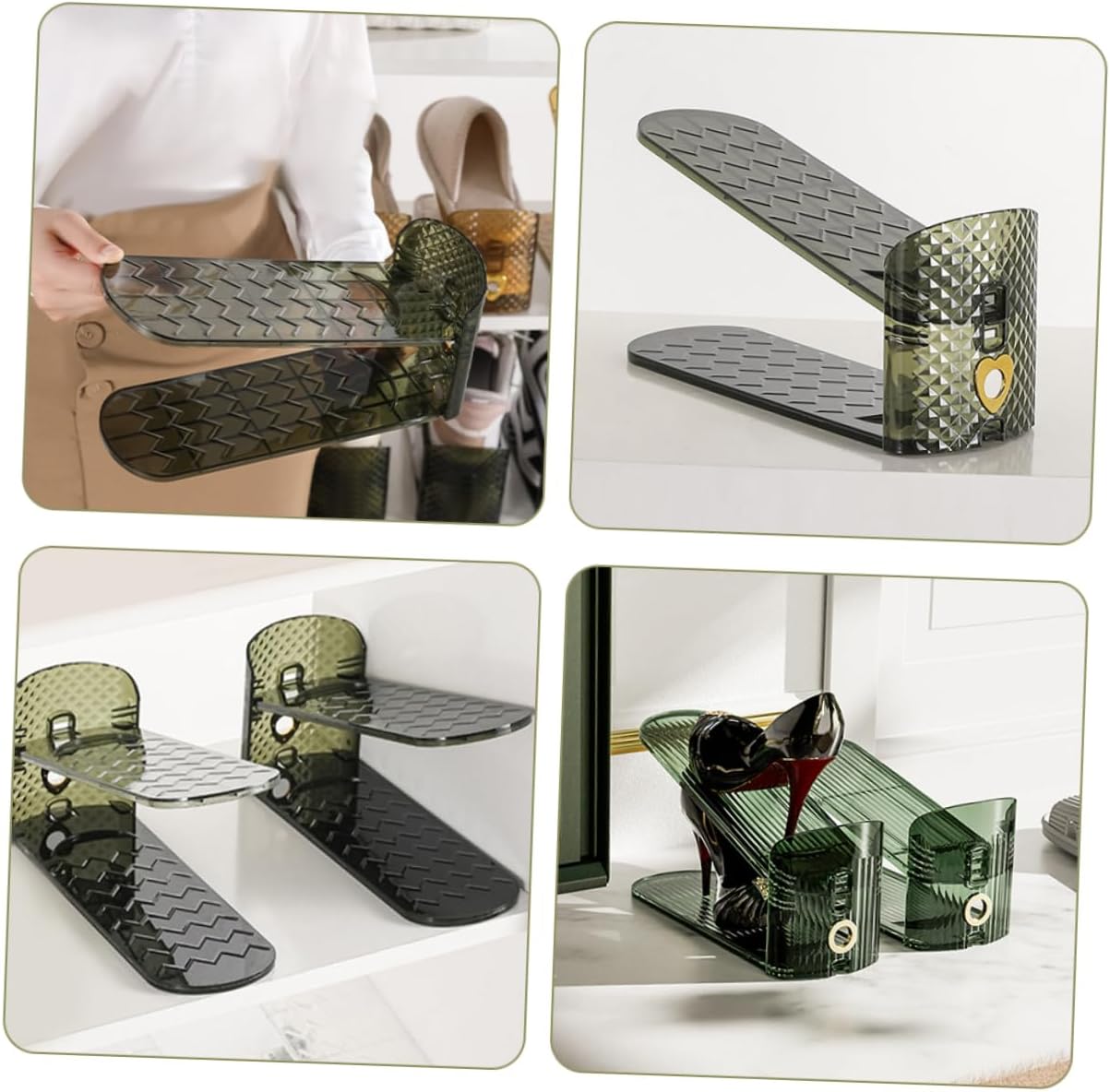 Ciieeo 2pcs Dual Shoe Rack Organizer for Closet -Saving Slipper Holder for Home and Stable Shoe Storage