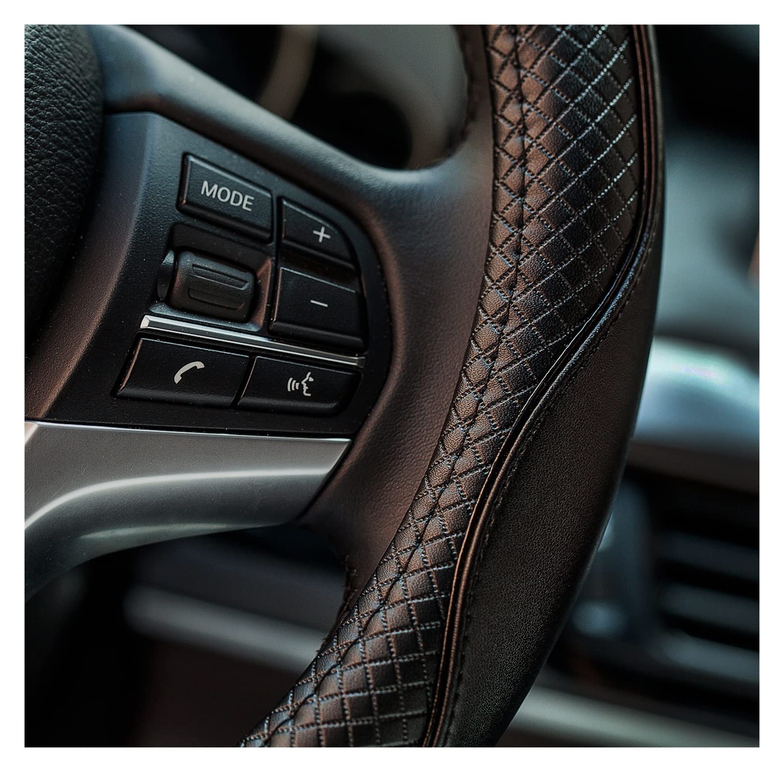 Funda Volante Funda Volante Cuero En Relieve para Accesorios Interior Automóvil Funda Protección Mango Universal Cuero Genuino 38CM Cubierta Volante (Color : Black Light Cffee)