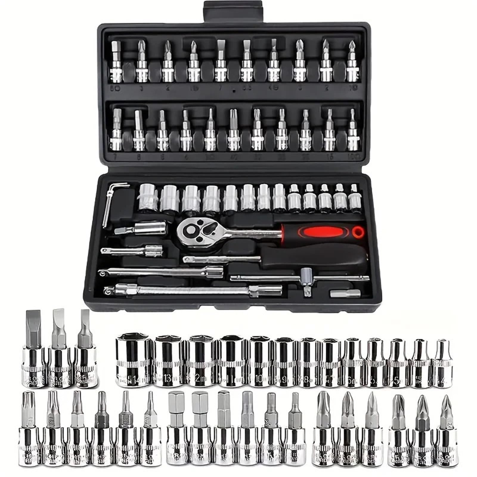 Kit di attrezzi per auto da 151/46 pezzi | Chiave dinamometrica a cricchetto ultra-portatile per riparazioni di auto/moto/bici cilindro e boccole Utensile per Cuscinetti e Bocco(151PCS suite)