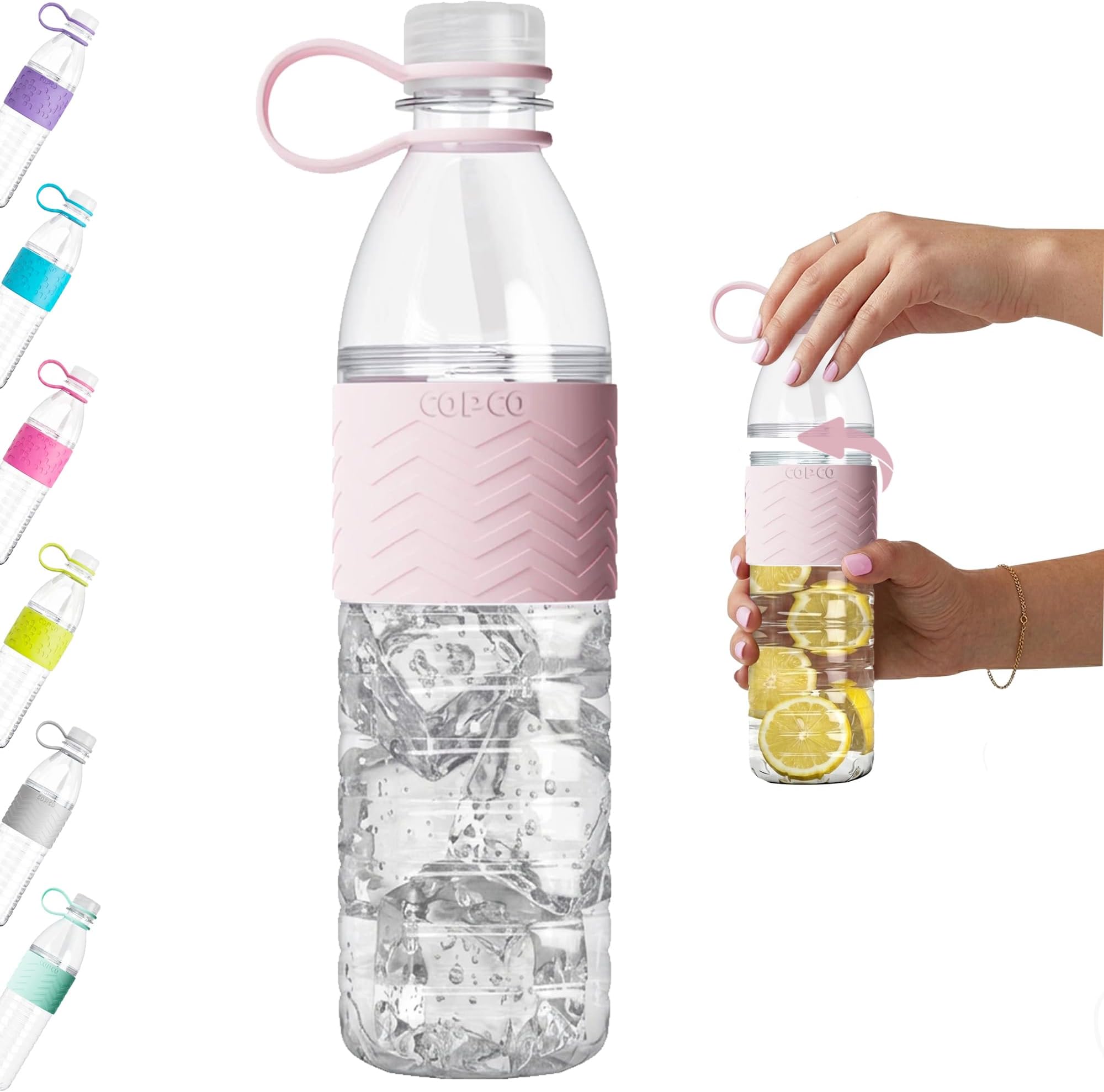 Copco Hydra 20 oz Water Bottle with Carrying Loop – Leak Proof, BPA Free Tritan, Dishwasher Safe, Twist-Open Body, Non-Slip Silicone Grip, Perfect for Gym, Travel & Daily Use (Pink)