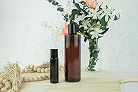 Vista 7 de Botellas de plástico ámbar (paquete de 12) – Botella de plástico ámbar de 1 onza con tapas de rosca; se utiliza como champú reutilizable, loción