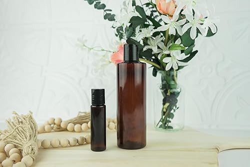 Miniatura 7 de Botellas de plástico ámbar (paquete de 12)  Botella de plástico ámbar de 1 onza con tapas de rosca utilizadas como botellas de champú reutilizables,