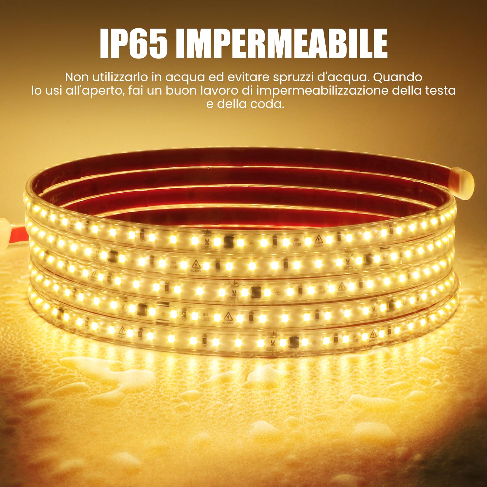 Wisada Striscia LED 220V SMD 2835, 120 LED/m, IP65 impermeabile, Striscia LED flessibile per lucernario Soggiorno Decorazione cucina (Bianco (6000-6500K), 10M)