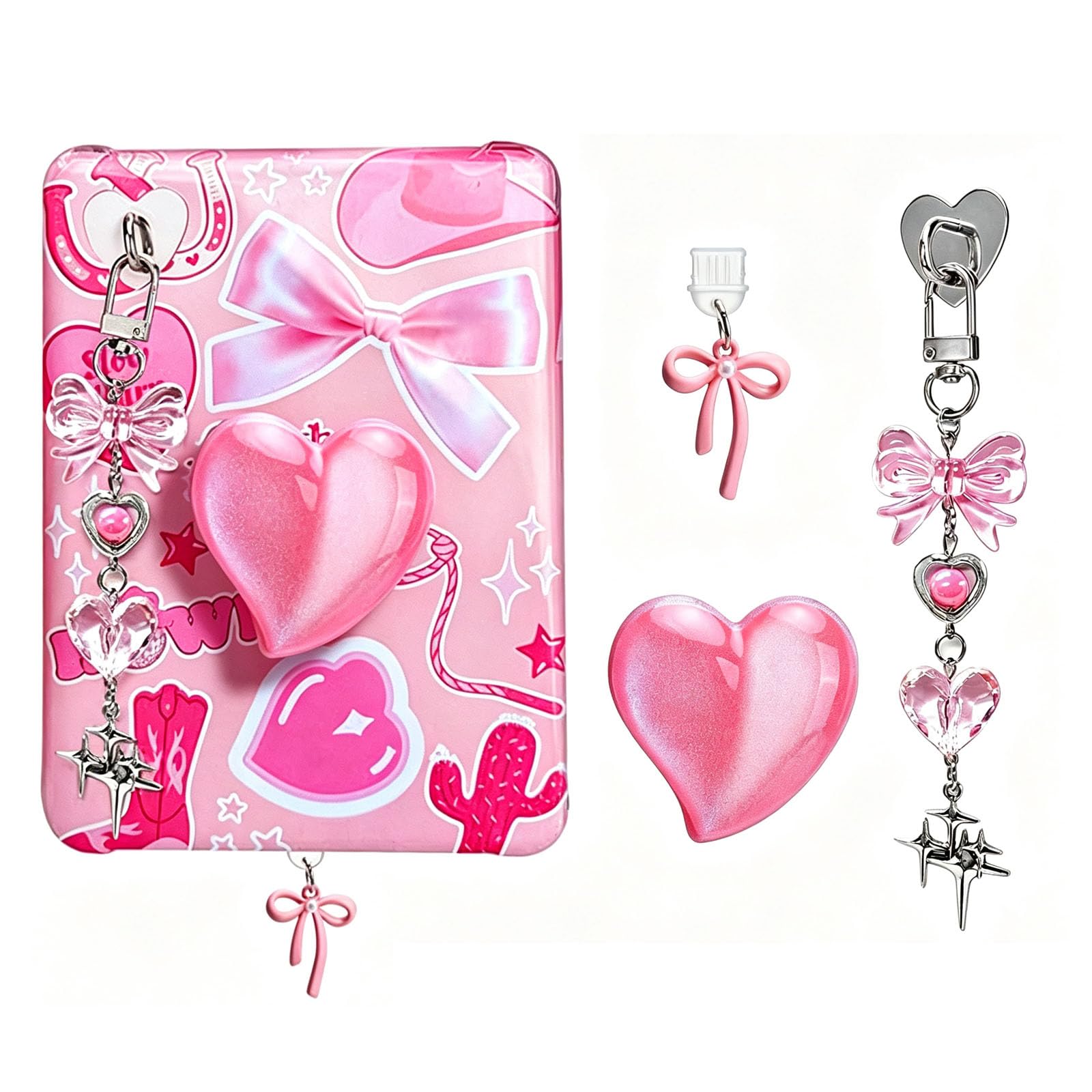 Phone Charms, Generic 4 Pack Pink Bow Star Phone Charms & Pop Socket, Cute Decor Accessories Compatible with Kindle & Phone Case, Ideal for Teen Girls & Young Women-image-3