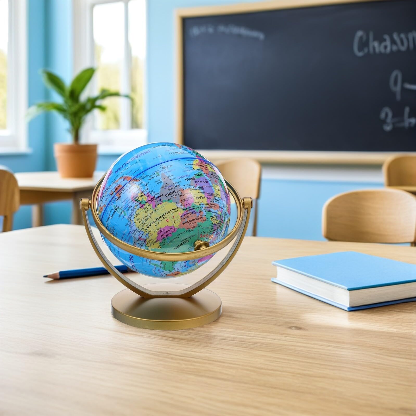 Kleiner 20cm Drehbarer Erdkugel mit Goldfarbenem Sockel Wasserfeste Weltkarte Schreibtischdekoration und Geografie Lernhilfe für Schüler und Homeoffice