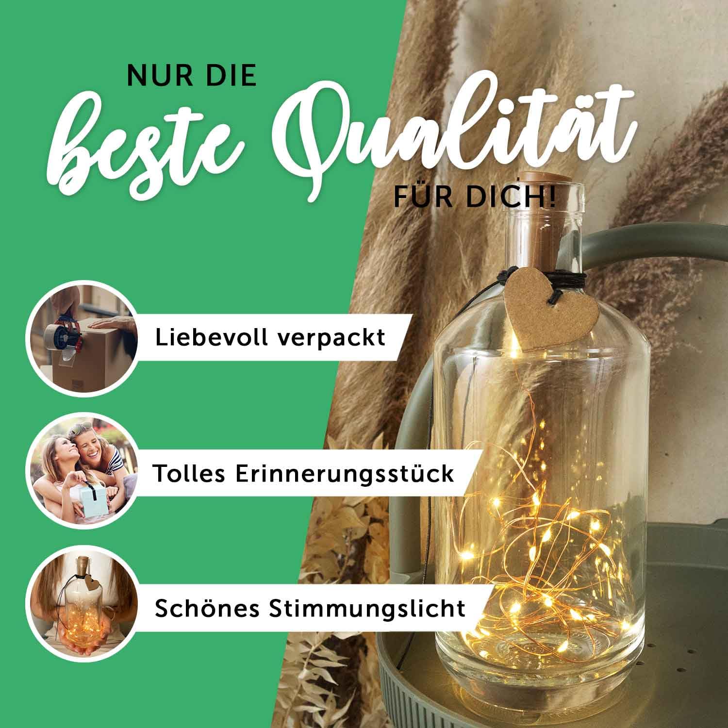 GRAVURZEILE Bottiglia con incisione – Home ist wo du bist – Decorazione per interni con catena luminosa a LED – Regalo per lui e per lei, compleanno, San Valentino, Natale GRAVURZEILE Bottiglia con incisione – Home ist wo du bist – Decorazione per interni con catena luminosa a LED – Regalo per lui e per lei, compleanno, San Valentino, Natale