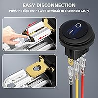 Vista 4 de DaierTek Interruptor basculante impermeable de 12 V y 20 A con luz LED azul, redondo, 3 pines, 12 voltios, palanca iluminada resistente a